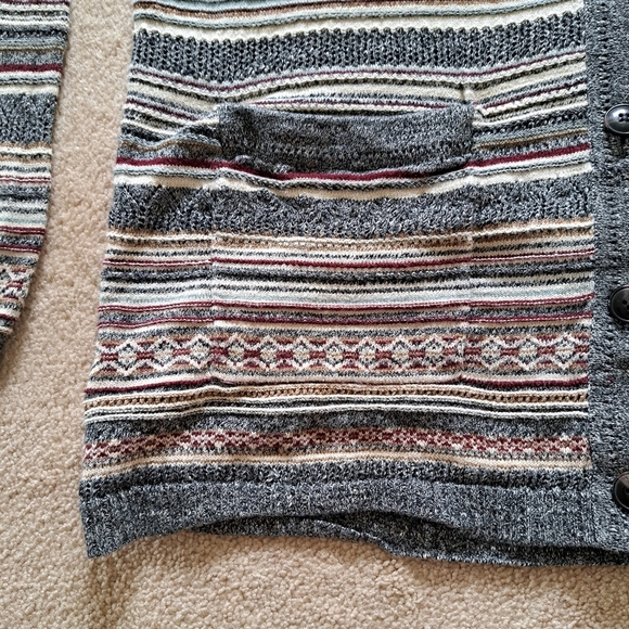 Eddie Bauer Cardigan Sweater Women's Size Medium Stripes Grey Neutrals - Picture 10 of 15
